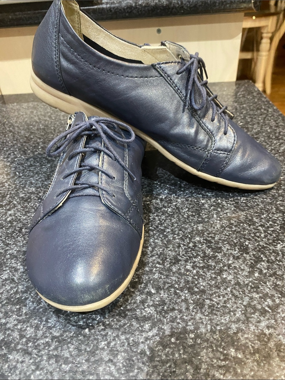 JANA Blue LEATHER LACE ZIP UP FLAT Women’s SHOES Casual Sneakers Size 9 EU 41